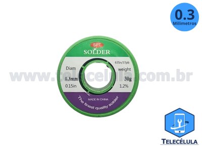 FIO DE SOLDA COMPOSIO ESTANHO 63% E CHUMBO 37% FLUXO 1.2% - SN/PB 30 GRAMAS SPT 0.3MM